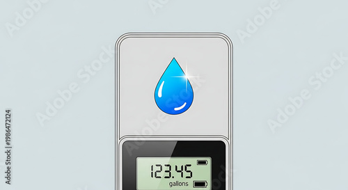 Digital water meter with blue drop icon on screen