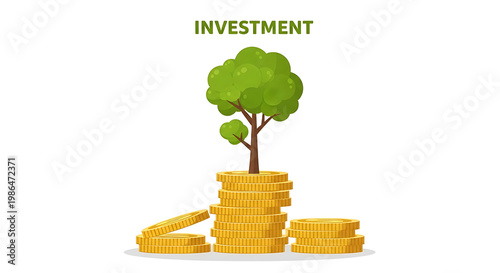 Growing wealth and investment concept with tree on coins