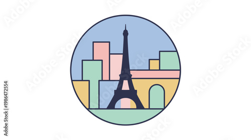 Eiffel Tower Silhouette Landmark Paris Cityscape Illustration.