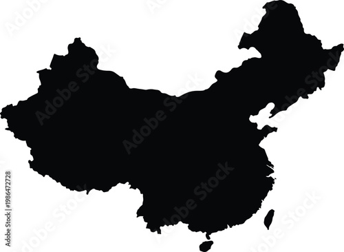 A black silhouette depicting the geographical outline of china
