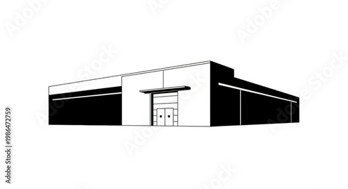 Modern Industrial Warehouse Building Facade Illustration.