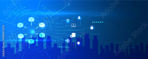 AI-Powered Blockchain Database Icon with Secure Decentralized Data and Digital Ledger System