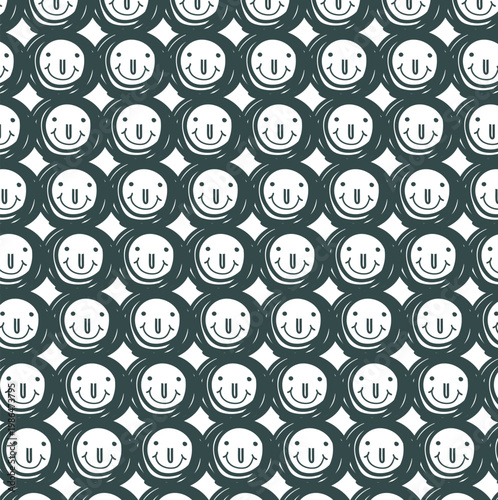 A texture or background of repeating cartoon faces.