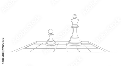 Chess Pawn vs King Outline Drawing - Strategy and Competition Concept