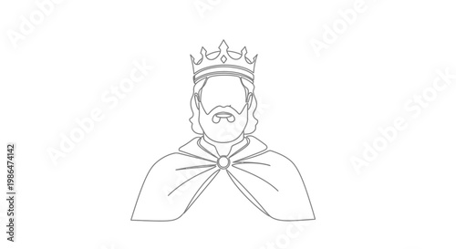 Stylized King Portrait Outline with Crown and Cape