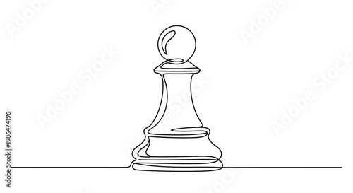 Single line drawing of a chess pawn. Minimalist concept art, strategy game piece.