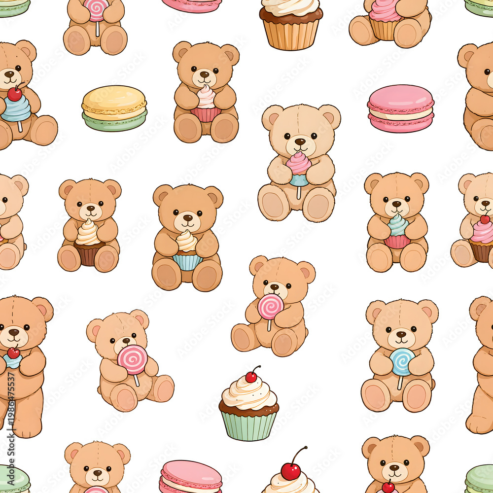 Obraz premium Seamless pastel teddy bears holding sweets