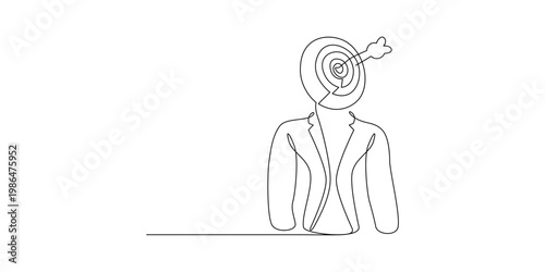 Businessman hitting bullseye target arrow minimalist line art goal achievement concept