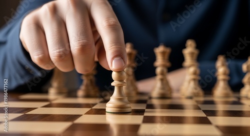 Person Moving White Chess Pawn on Classic Wooden Chessboard