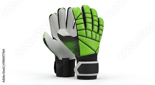Bright Green Goalkeeper Gloves Standing Upright on White Background