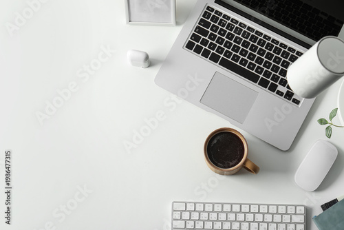 Cup of coffee with laptop, ...