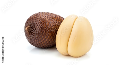 Exotic Whole and Peeled Snake Fruit Arranged on White Background