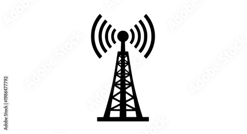 Transmitter tower silhouette vector icon with bold communication signal design isolated on white background