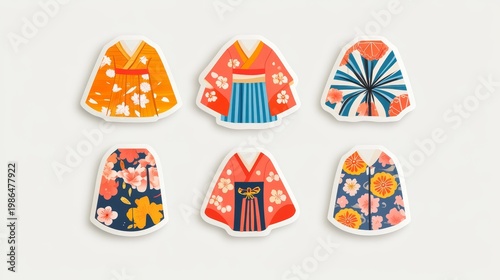 Cute Stickers of Japanese Kimono