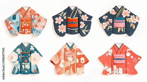 Cute Stickers of Japanese Kimono