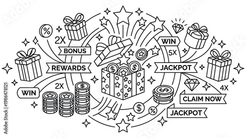 Casino concept with playing cards poker chips dice and roulette wheel symbols.