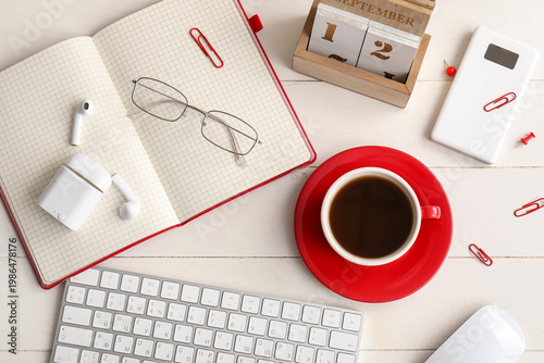 Cup of coffee with computer...