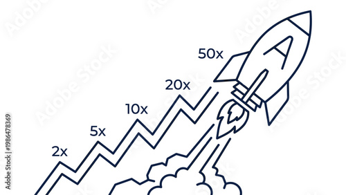 Rocket launch for profit increase with multiplier growth graph.