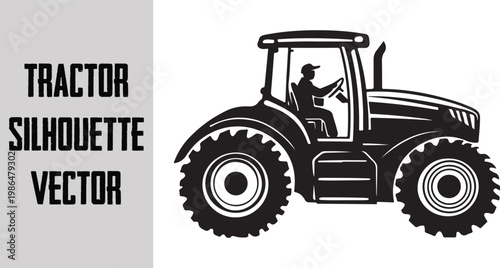 Farm transport tractor silhouette, agricultural vehicle icon