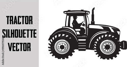 Agronomy tractor silhouette, farming and land cultivation concept