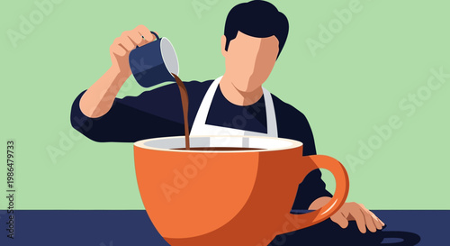 Chef in a bright kitchen pouring liquid into a large pot, capturing a dynamic cooking moment.