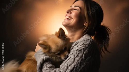 Woman smiling with her dog.