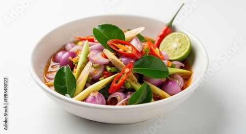 Thai style salad with shallots lemongrass and chili in a bowl