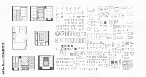 Master Bedroom and Bathroom Interior Design Layout with Furniture Plan and Architectural Drafting Tools