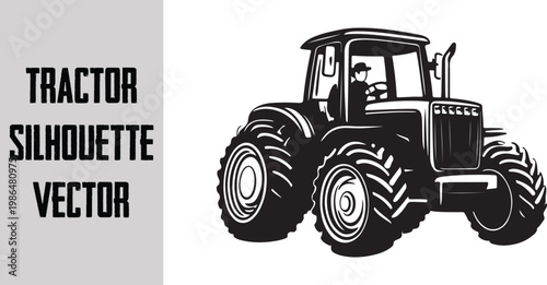 Farm tractor silhouette, rural countryside agriculture concept