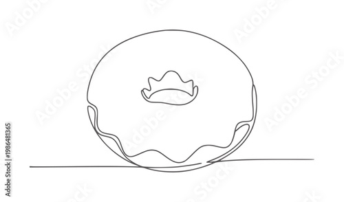 Single line of a donut a white food sweet