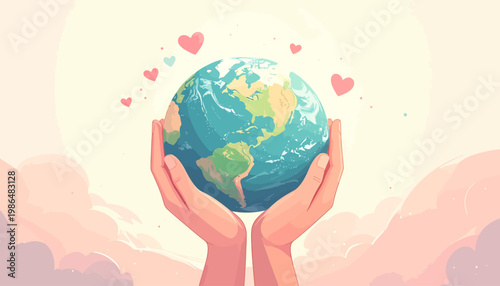 Gentle Hands Embracing Our Precious Planet A Symbol of Global Love, Environmental Stewardship, and a Collective Commitment to a Sustainable Future