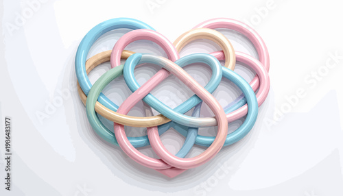 Intertwined pastel heart knot, symbolizing love, connection, and unity in a soft, modern abstract design