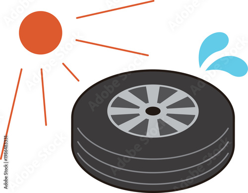 タイヤを直射日光に当たる場所に保管しない注意喚起のイラスト