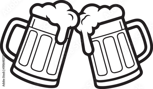 Two Beer Mugs Clinking Together with Foam Overflowing