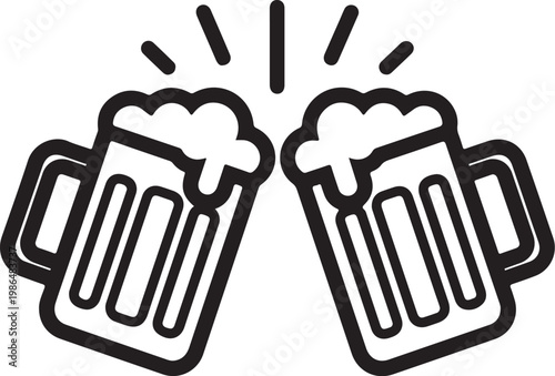 Two Cheersing Beer Mugs with Foam, Celebration Toast