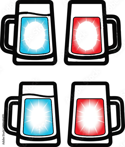 A graphic illustration of four mugs with hot and cold temperatures