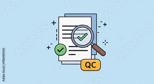 Quality control specialist examines documents with magnifying glass closely