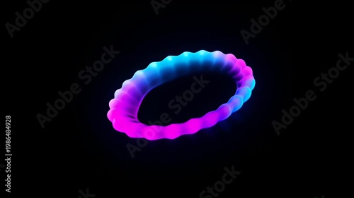 Abstract glowing neon ring black background, purple and blue light, circular loop with empty center, soft gradient glow, colorful magenta and cyan light, SEO friendly abstract ring loop circle title