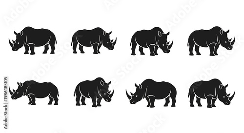 Collection of Silhouetted Rhinos displayed in a grid pattern, representing wildlife and conservation efforts
