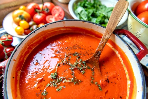 Quadro em tela Fresh homemade tomato soup delight.