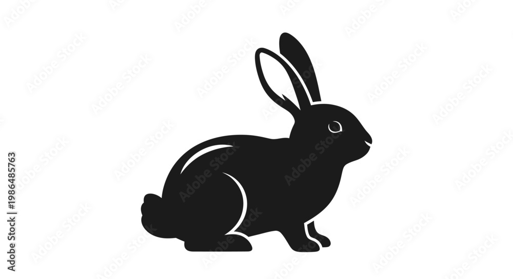 Fototapeta premium Silhouette of a Rabbit Sitting Facing Left, an Icon Representing Easter, Spring, and Pets, with a Simple, Clean Design