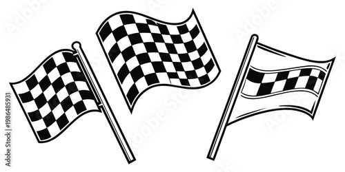Checkered Racing Flags Waving Vector Illustration