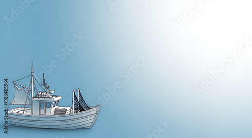 A tranquil render of a classic fishing boat, symbolizing the spirit of International Fisherman Day and maritime traditions