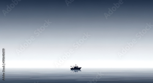 A lone fishing vessel navigates the vast, calm waters under a dramatic sky, symbolizing the dedication of workers everywhere on International Fisherman Day