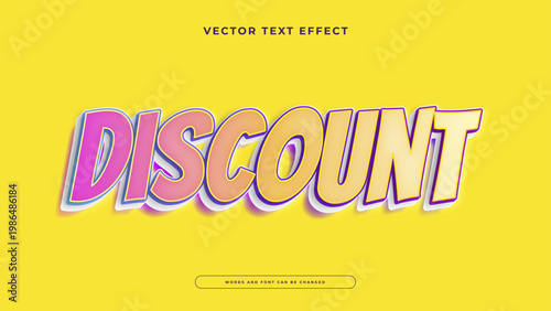 Colorful 3d discount text effect with playful pink and orange tones on a bright yellow background