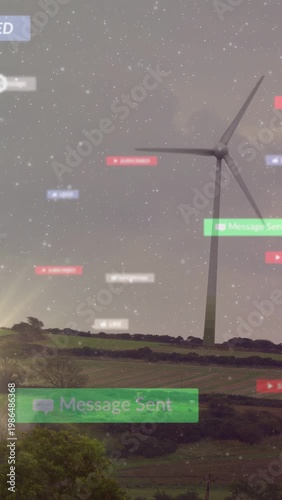 Vertical video: Cursor clicking Send Message, turbine turning while badges appearing to show flow