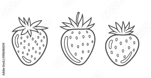 Three outline strawberries with seeds a white strawberry fruit food simple