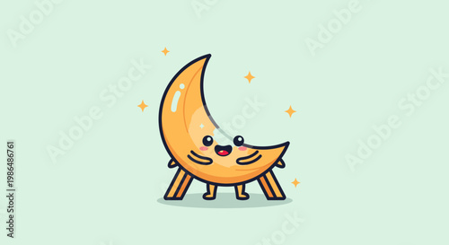 Cute Cartoon Moon Character Standing Silly Smile.