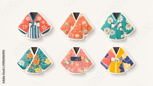 Cute Stickers of Japanese Kimono