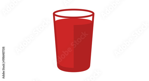 Minimalist illustration of a glass filled with vibrant red tomato juice on a white background